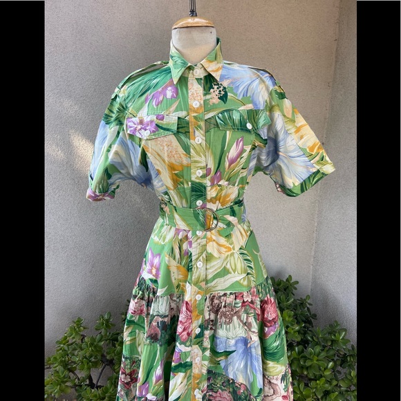 Vintage 90s fit full style cotton dress jungle floral Print sz 6 by d. Frank - Picture 3 of 10